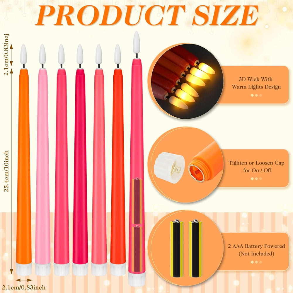 Baquler 24 Pcs 11'' Pink Orange Flameless Taper Candle Colorful Candl...