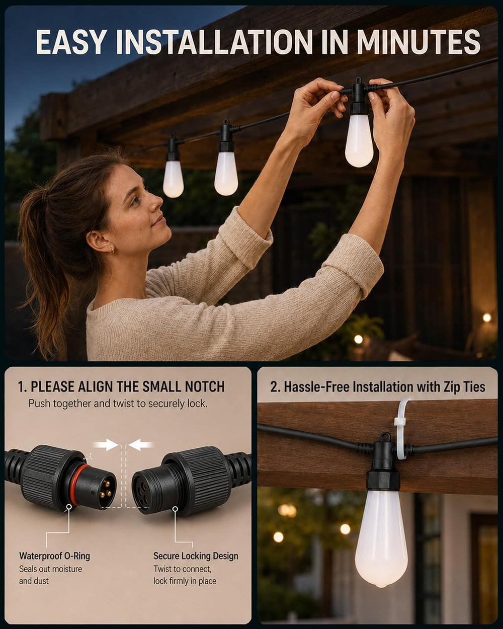 Smart Outdoor String Lights, 100FT RGBW Color Changing Patio Lights with Remo...