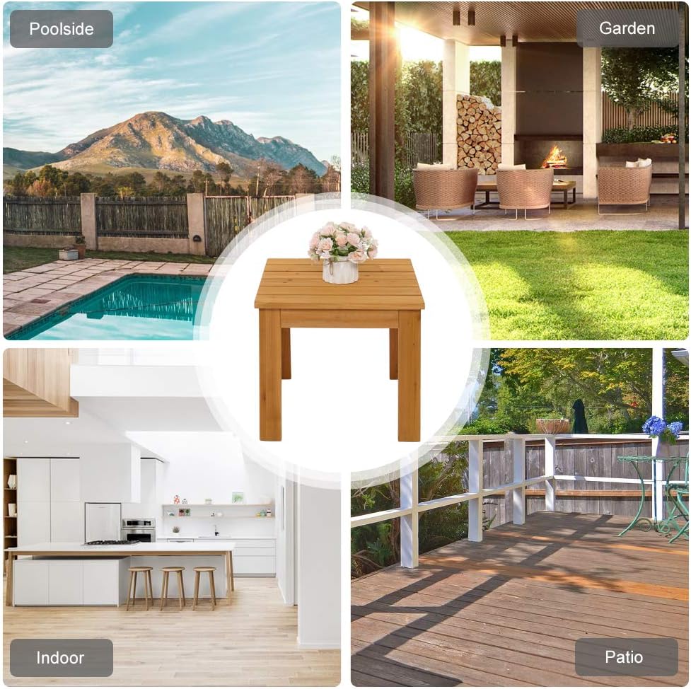 VINGLI Outdoor Wooden Side Table, Square Patio Side Table, Small Outdoor Tabl...