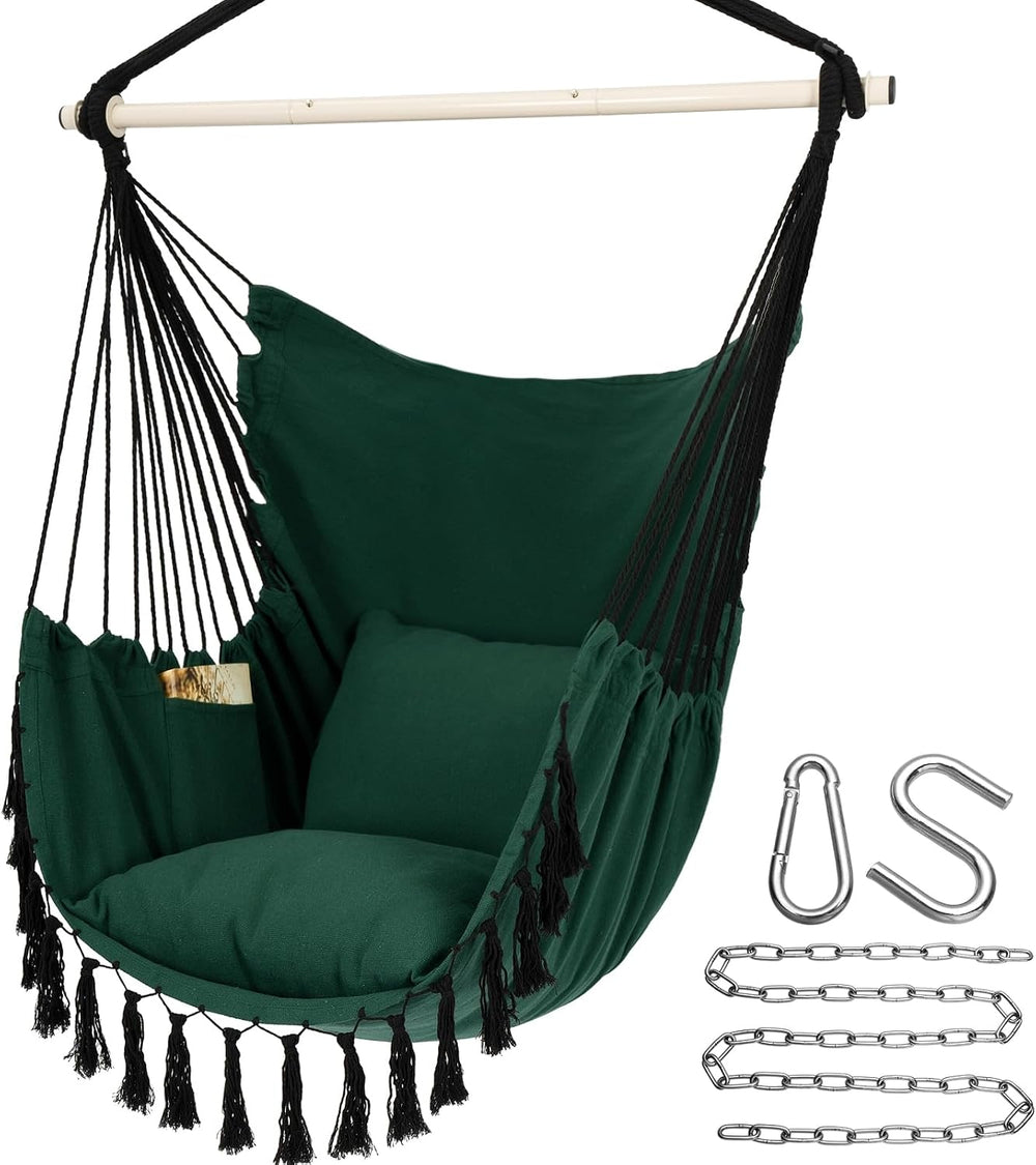 Y- STOP Hammock Chair Hanging Rope Swing, Max 500 Lbs, 2 Cushions Included, L...