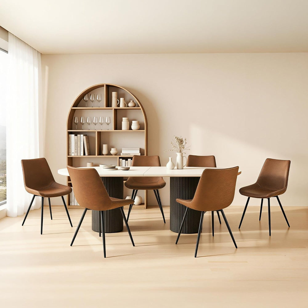 Yaheetech Dining Chairs Set of 6 Mid Century Modern Kitchen Chairs Brown
