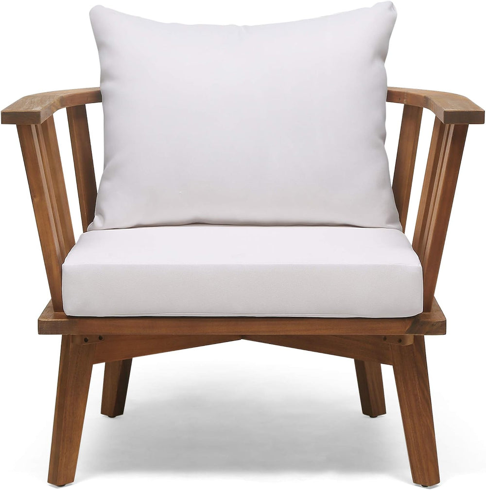 Christopher Knight Home Dean Outdoor Wooden Club Chair with Cushions, White a...