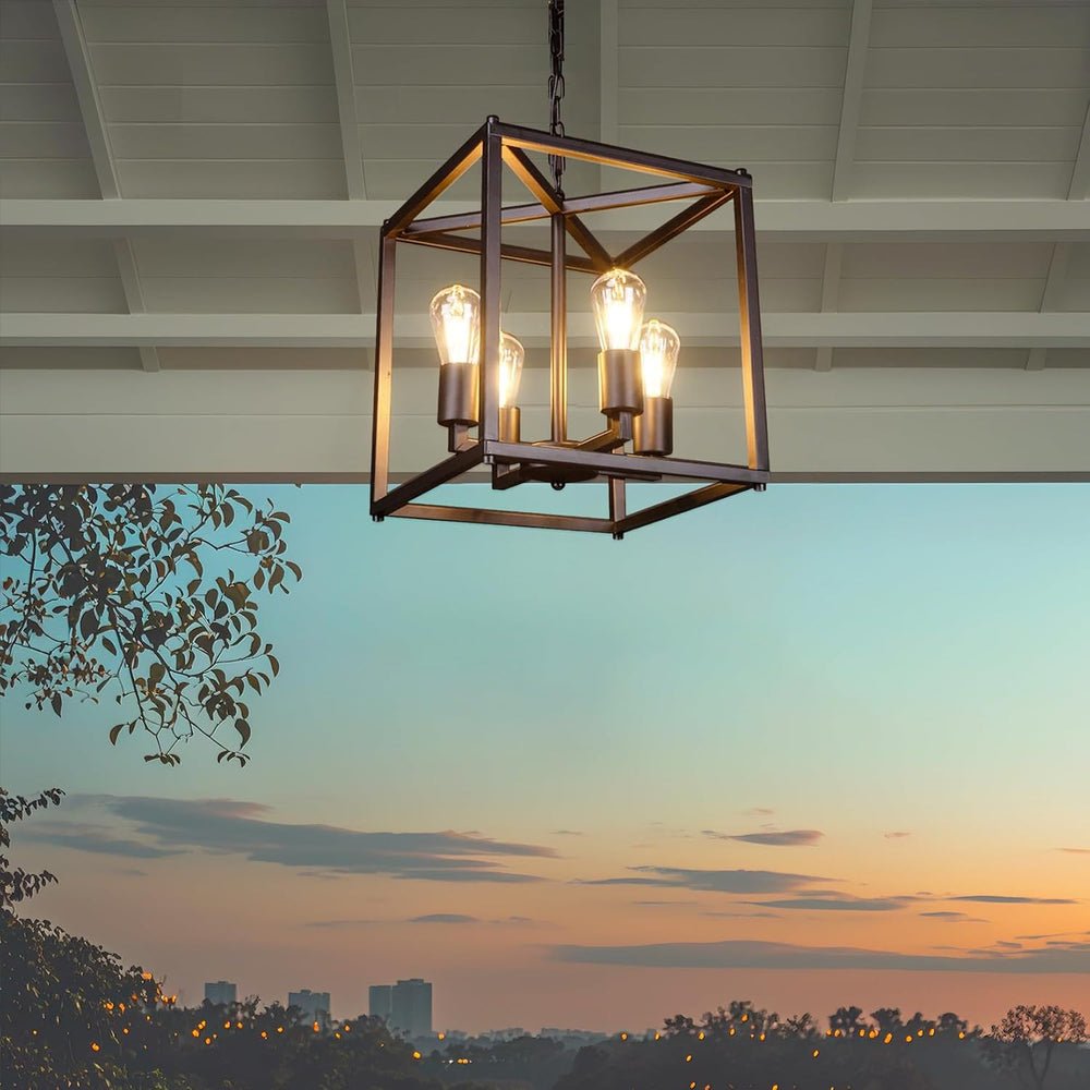 Solar Chandelier Outdoor, 14" Farmhouse Waterproof Dimmable Hanging Pend...