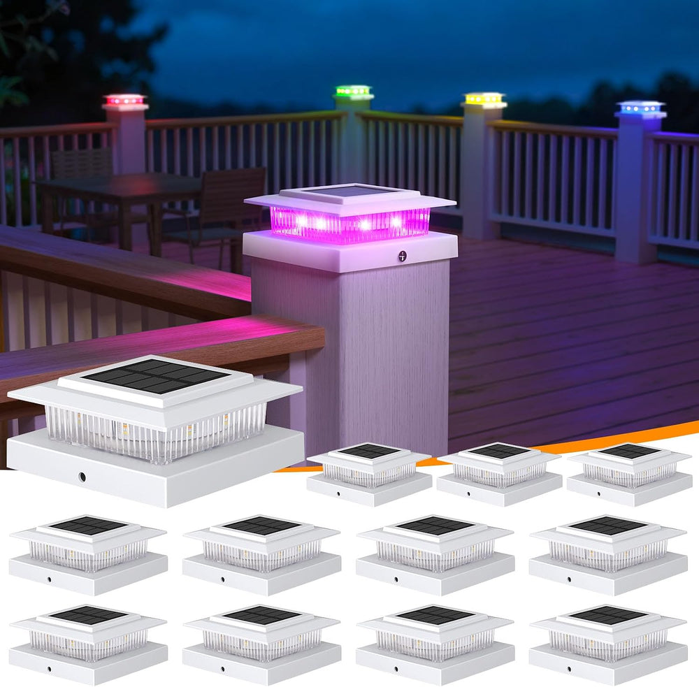 APONUO 12 Pack Solar Post Cap Lights Color Changing - 8 Solid Colors & Fl...