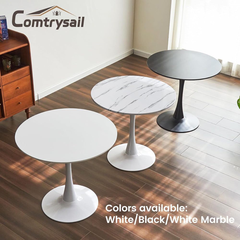 Round Dining Tulip Table for 2, Mid-Century Modern Table with Sturdy Metal Pe...