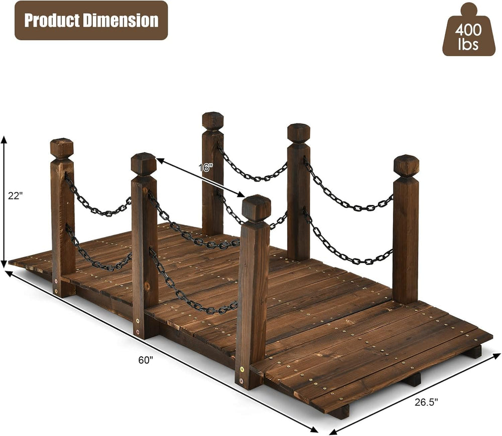 HAPPYGRILL 5FT Wooden Bridge with Safe Chain Railings