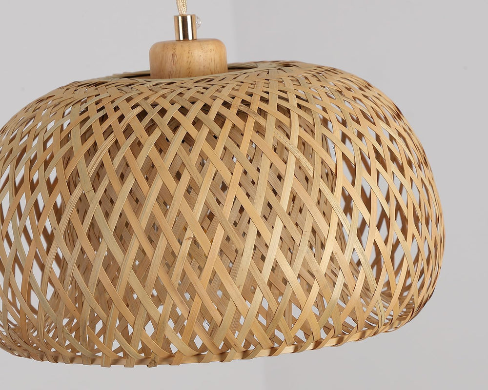 Bamboo Pendant Light Fixture One-Light Adjustable Boho Basket Handmade Woven ...