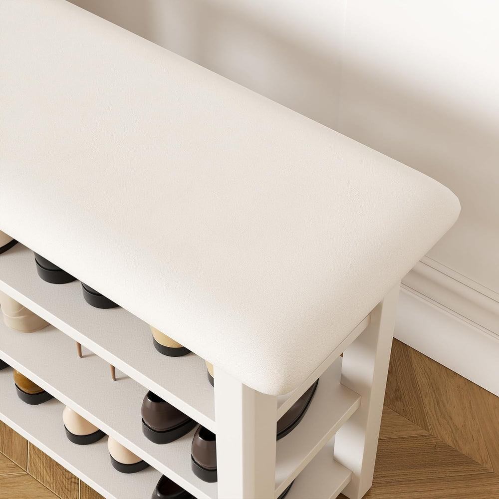 Shoe Rack Bench with Leather Cushion 3-Tier Shoe Rack Organizer for Entryway ...