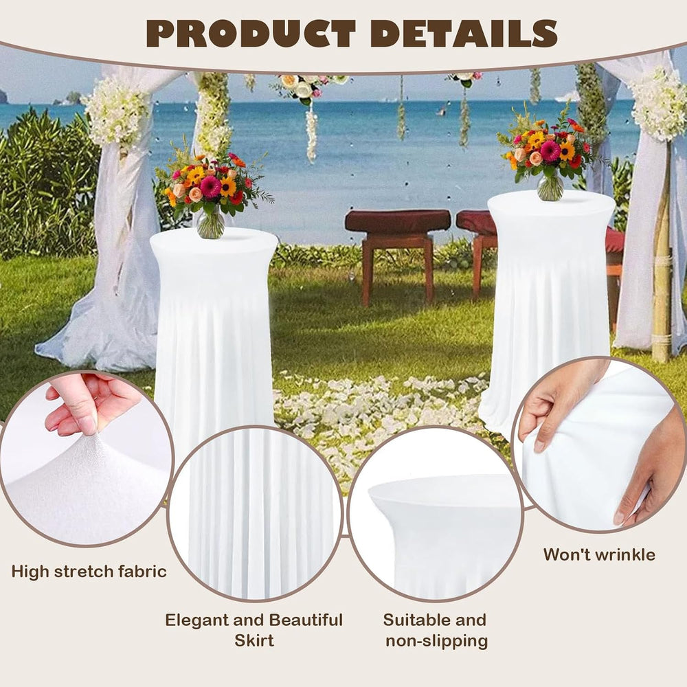 5 Pack White Cocktail Table Covers - 32 x 43 Inch Stretch Spandex Cocktail Ta...