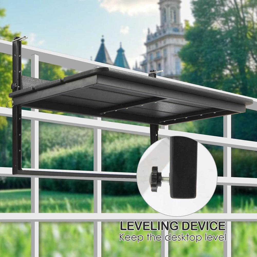 HDPE 39.3" Outdoor Folding Balcony Bar Table for Railings, Black