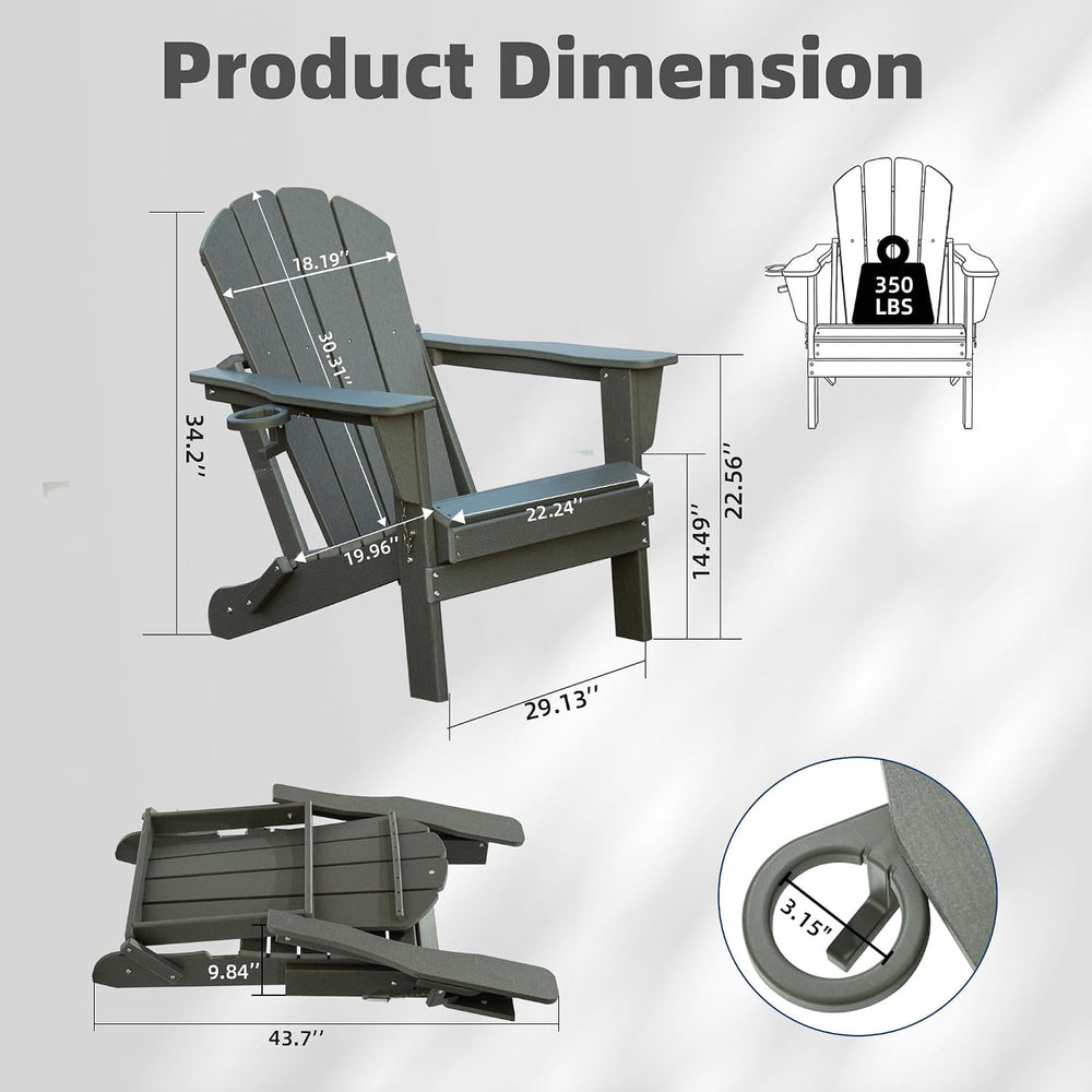 Domi Folding Adirondack Chairs Set of 6, HDPE All-Weather Outdoor Chairs with...