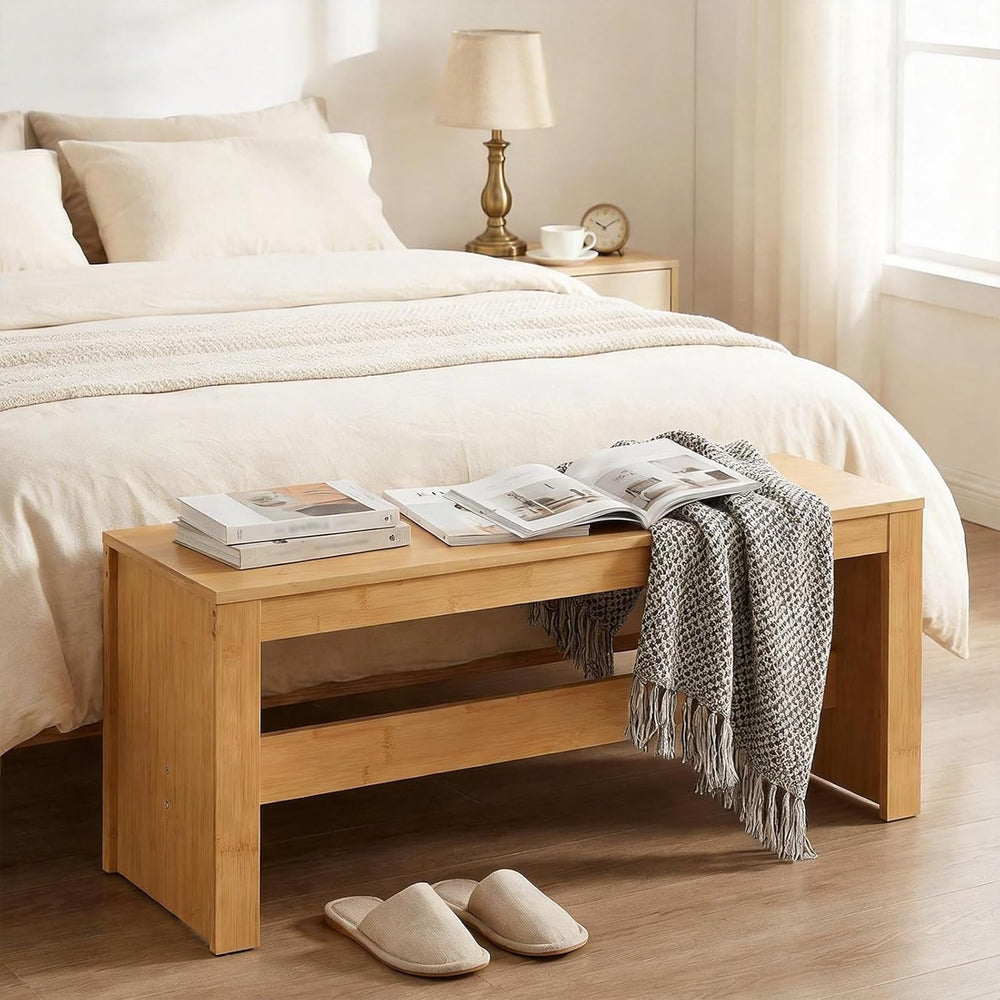 MAHANCRIS Entryway Shoe Rack Bench, 35.4 Inch Bamboo Dining Bench