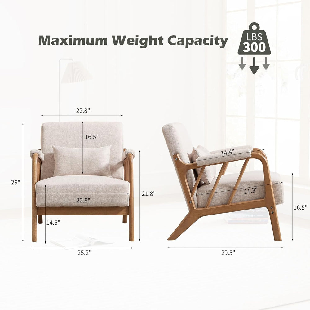 IOMOR Mid Century Modern Accent Chair with Solid Wood Frame Linen Fabric, Uph...
