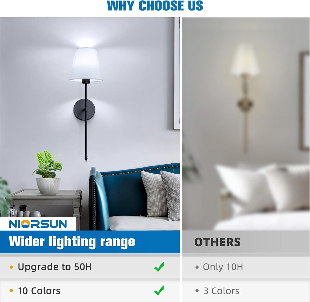 NIORSUN Battery Operated Wall Sconce Set of 2,Black Rechargeable Wall Lights ...