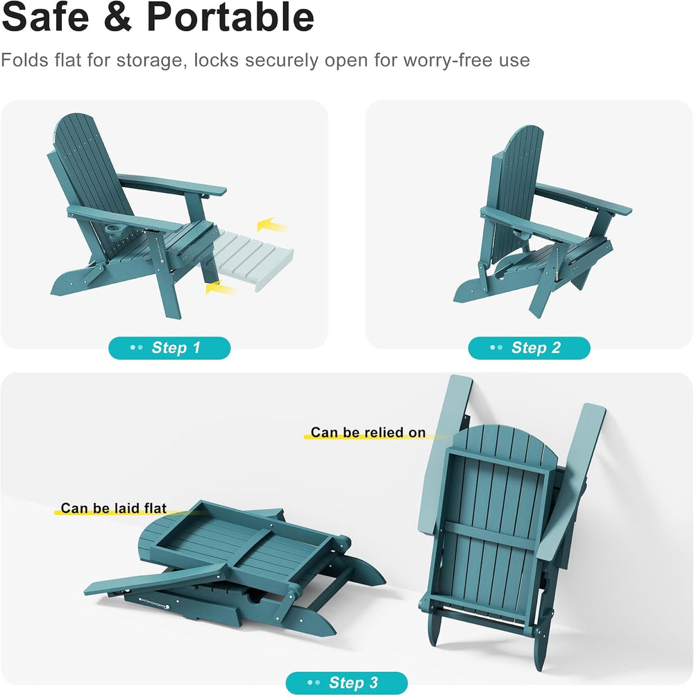 HDPE Folding Adirondack Chair with Footrest, 3-Position Adjustable