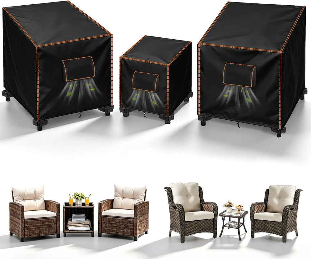 SUNICO Patio Furniture Covers 3 Piece Set,Outdoor Waterproof,Medium,Black