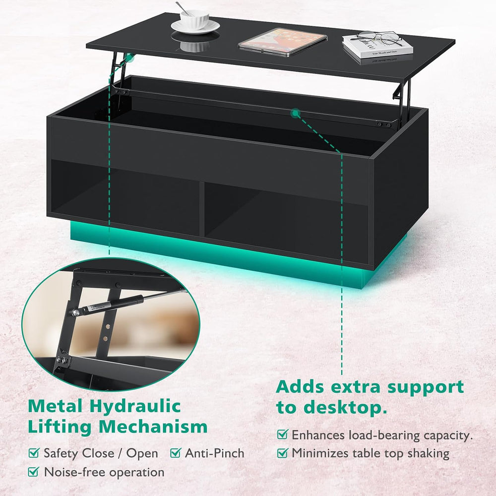 HOMMPA 40" Modern LED Coffee Table with Storage for Living Room, Lift To...