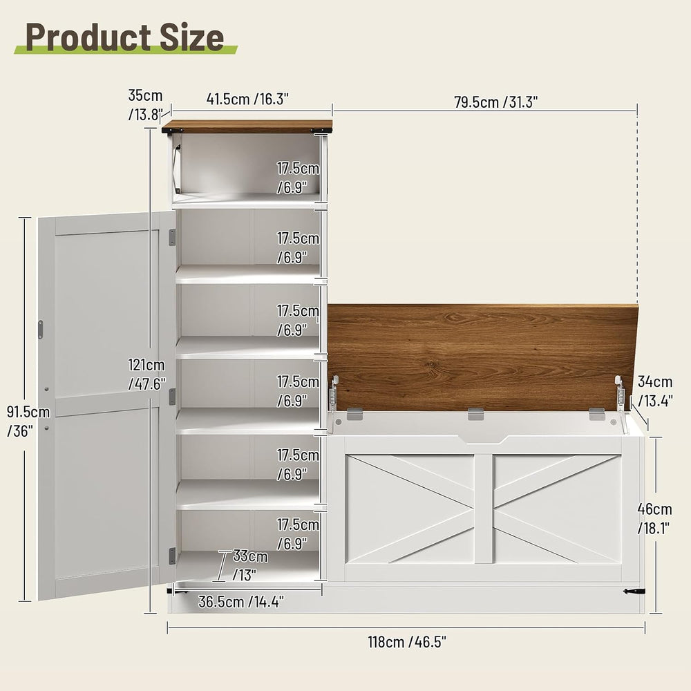 Shoe Cabinet with Bench, L-Shaped Shoe Bench, Storage Bench, Farmhouse Shoe S...