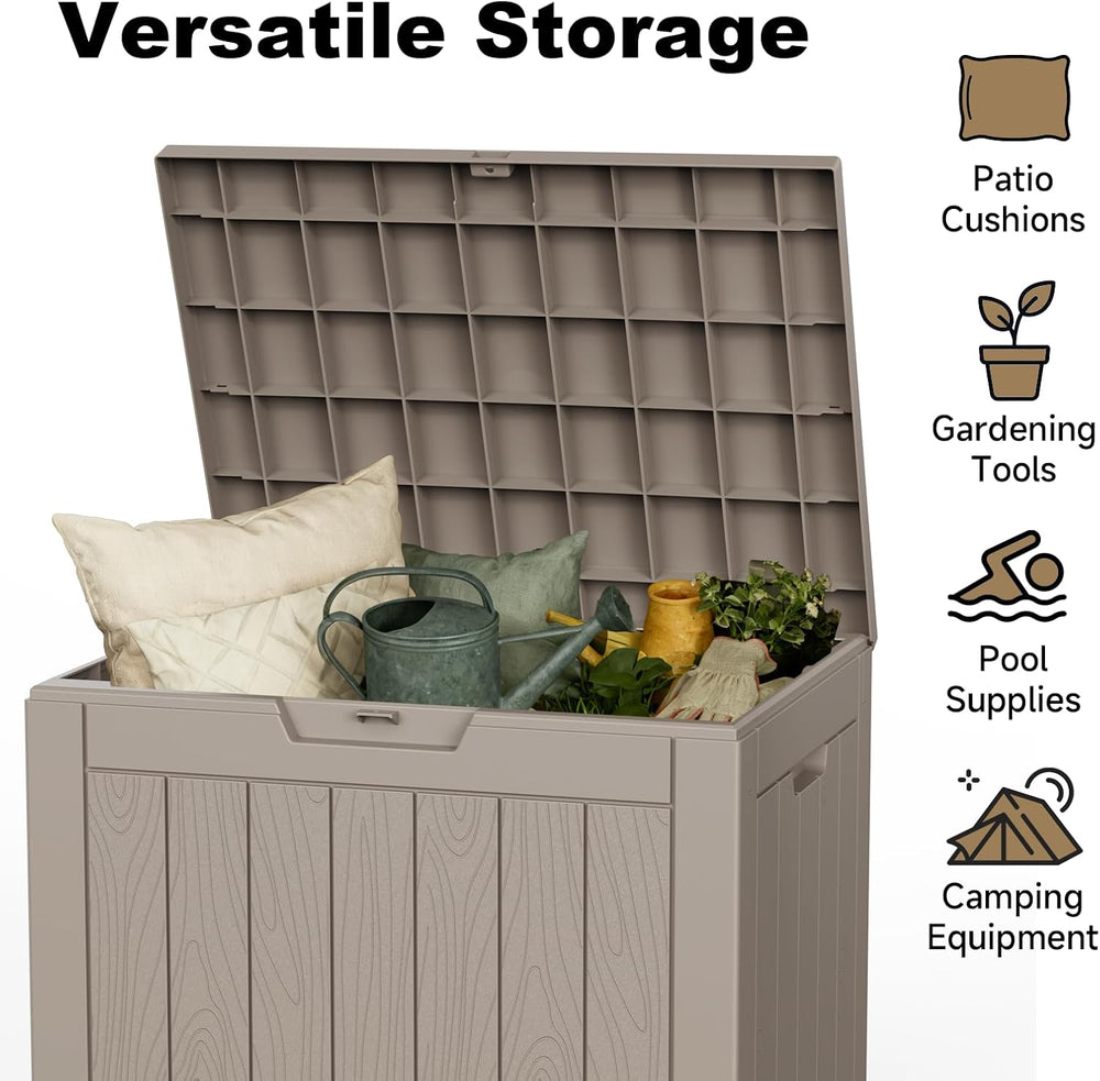 35 Gallon Outdoor Storage Box, Lockable Waterproof Deck Box, Grey