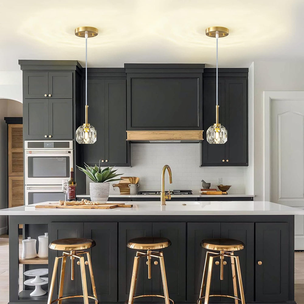 LMQNINE Mini Crystal Gold Pendant Lights Kitchen Island 3 Pack Pendant Light ...