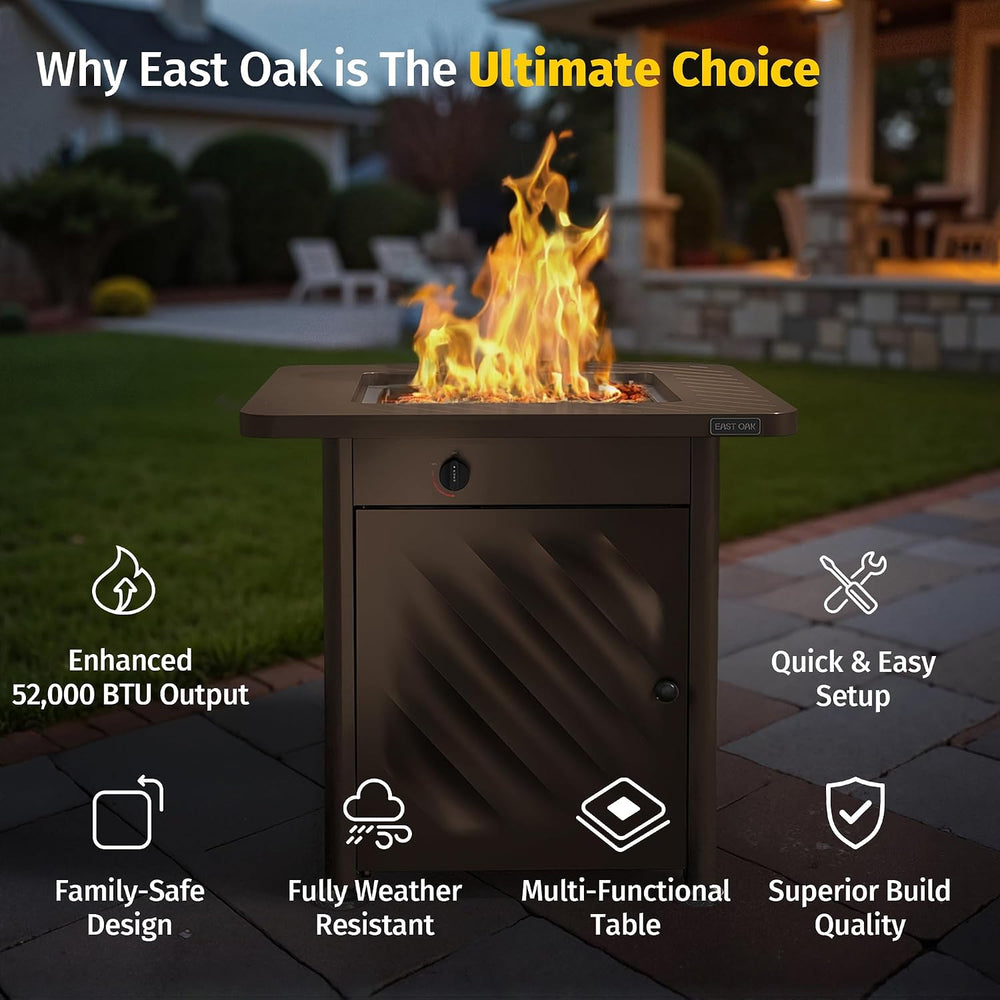 East Oak 28Inch Propane Fire Pit Table, 52,000 BTU