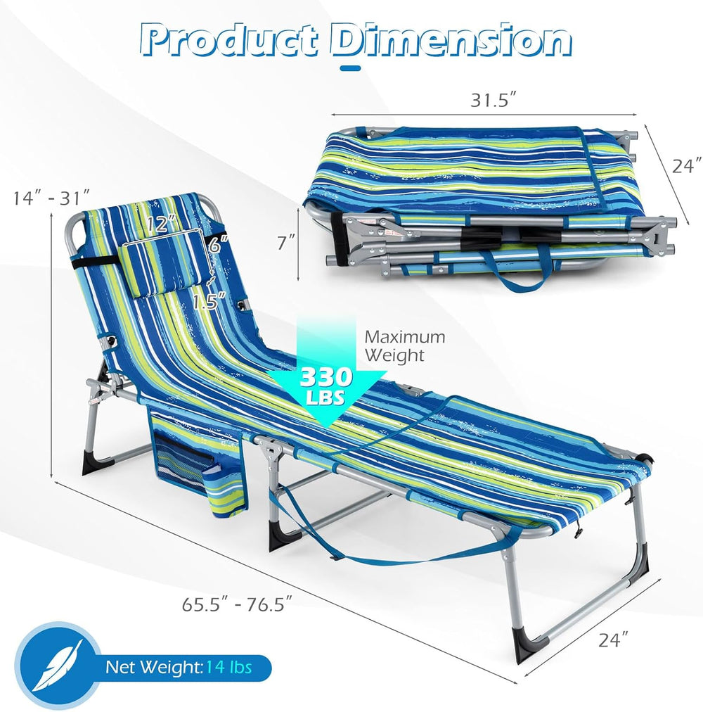 GYMAX Tanning Chair, 330LBS Beach Lounge w/Face Arm Hole & Hand Shoulder ...