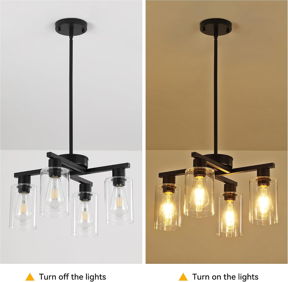 4-Light Modern Farmhouse Black Chandelier, Dining Room Light Fixture Over Tab...