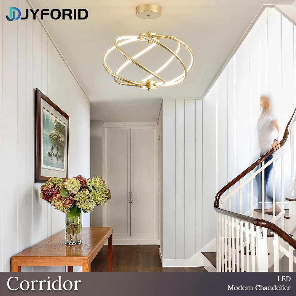 Gold Modern Chandelier with Remote Control, 48W 3-Color Temperature Dimmable ...