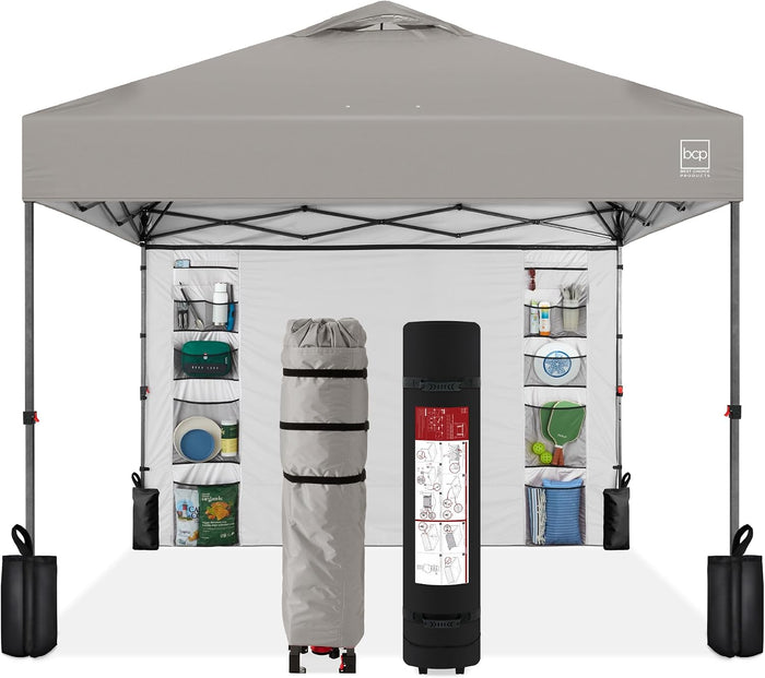 Best Choice Products 10x10 Pop Up Canopy Tent with Sidewall, Light Gray