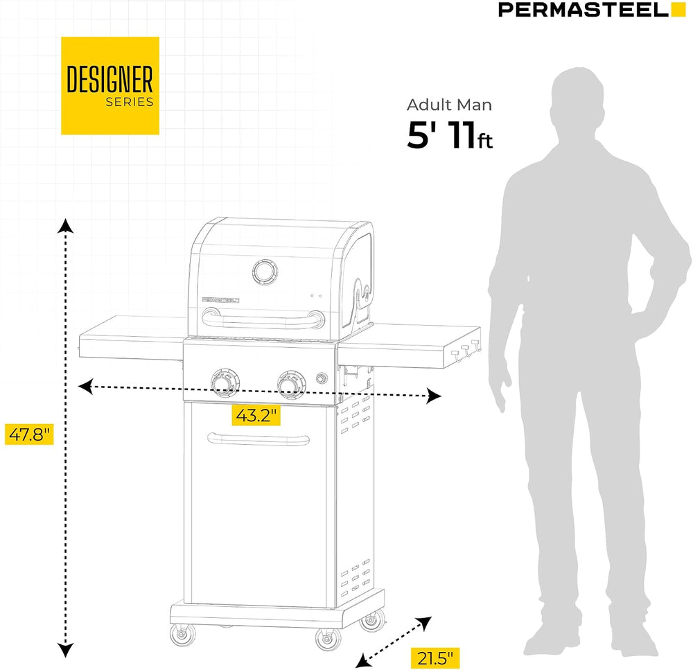 Permasteel 2-Burner Propane Gas Grill, BBQ Grill with Foldable Side Tables &a...