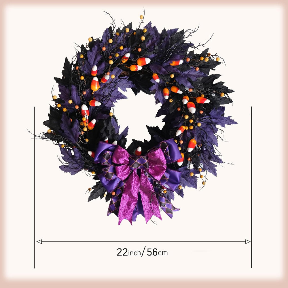 idyllic 22 Inches Halloween Door Wreath, Black Halloween Wreaths for Front Do...