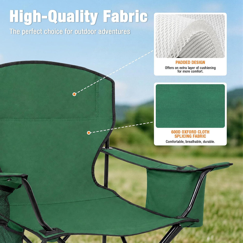 Camping Chairs for Adults, 2 Pack Heavy Duty Folding Chair with 4-Can Cooler ...