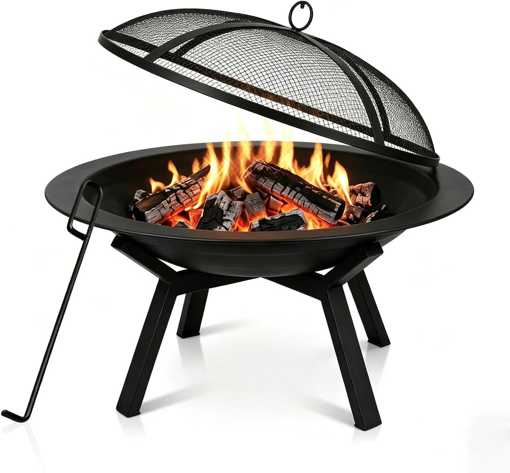 Outdoor Wood Burning Fire Pit, Heavy Duty Round Steel Fire Bowl for Backyard,...