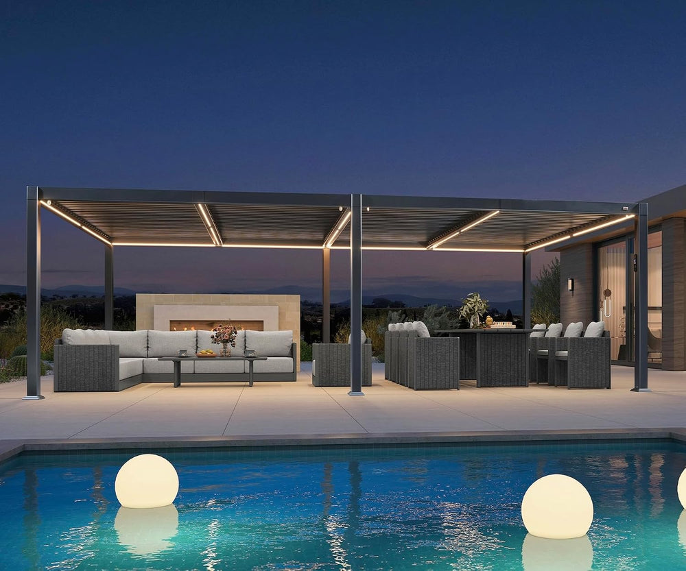 PURPLE LEAF 92KS Louvered Pergola 11.5' x 23.5' with LED Strip Light,...