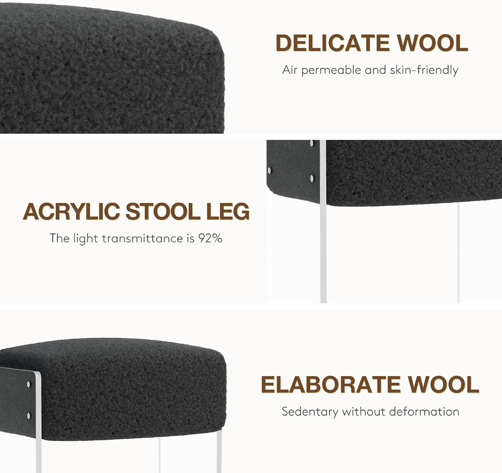 Vanity Stool Chair and Foot Rest -Modern Vanity Stool and Footstool with Wool...