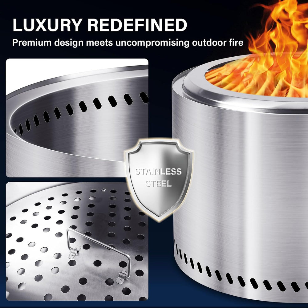 HGD 19.5" Smokeless Fire Pit Outdoor, Stainless Steel Wood Burning Firep...