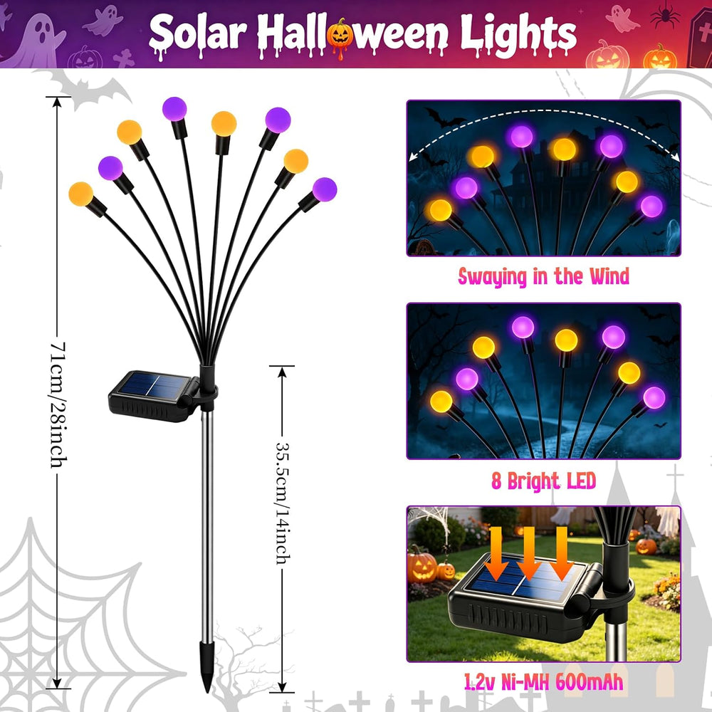 Kohlrabi Halloween Decorations Outdoor, 4 Pack 32 LED Purple and Orange Solar...