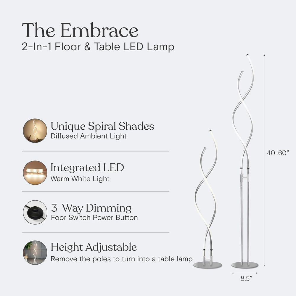 Brightech Embrace Dimmable LED Floor Lamp – Modern Spiral Adjustable Standing...
