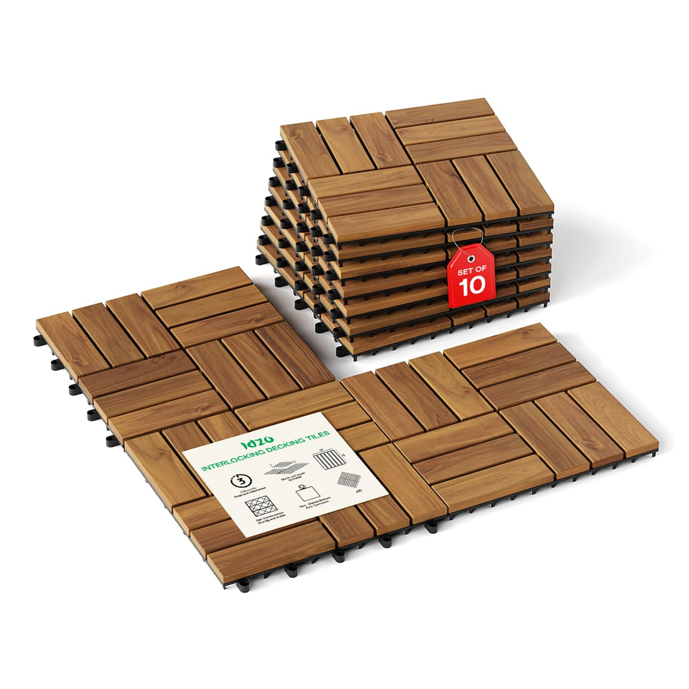 IDZO Interlocking Acacia Deck Tiles 9.6 SQFT, 10PCS, Golden, Checker