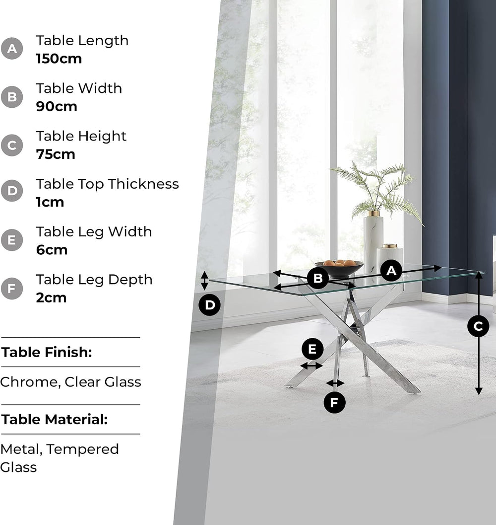 Furniturebox UK Leonardo Glass and Chrome Metal Dining Table and 6 Elephant G...