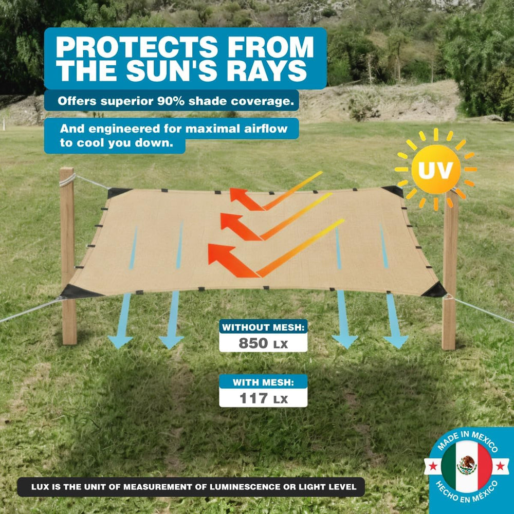 90% Shade Cloth – FT Durable HDPE Mesh Tarp with Grommets, UV Protection Sunb...