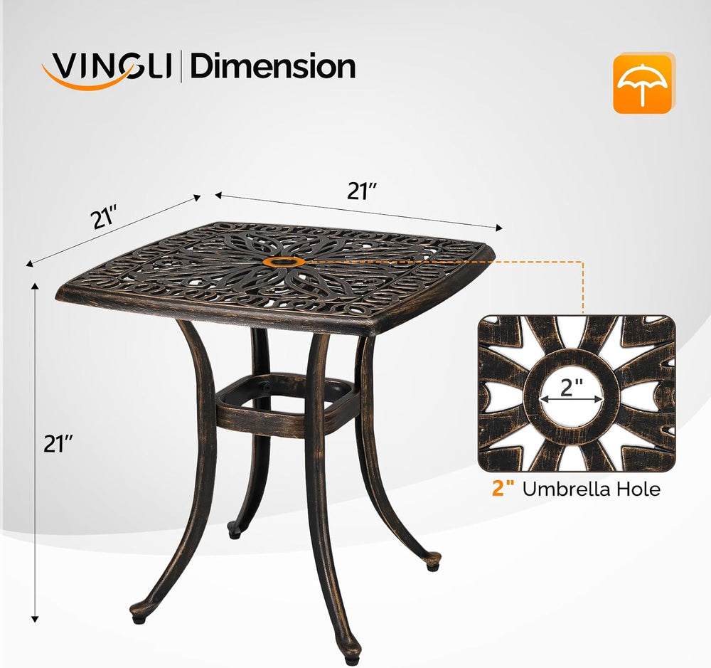 VINGLI 21” Outdoor Side Table, Cast Aluminum All-Weather Patio Side Table Sma...