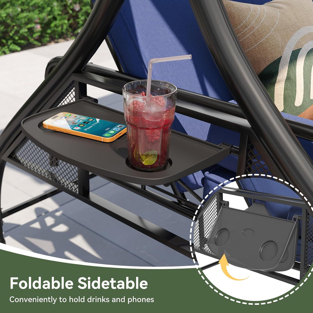 Aoxun Outdoor Porch Swing with Stand and Canopy, 3 Seats Outdoor Swings for A...