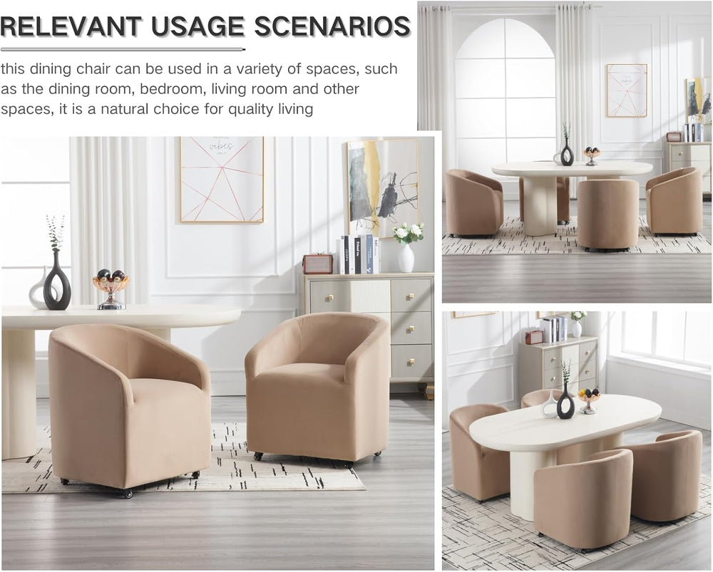CIMOTA Velvet Khaki Barrel Dining Chairs with Wheels, Set of 4 — Modern Uphol...