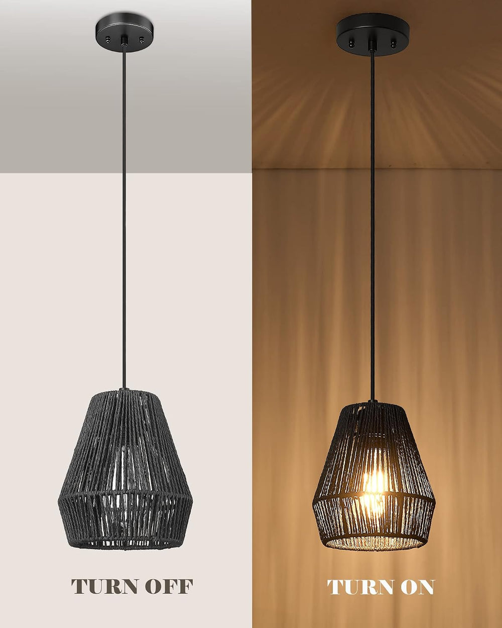 ELYONA Modern Woven Pendant Light Fixtures, 7" Farmhouse Coastal Hanging...