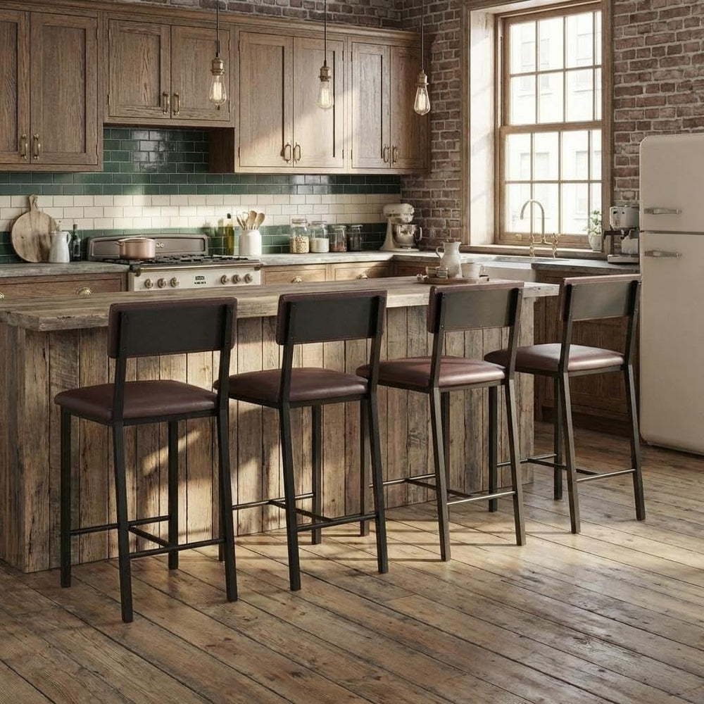 Garvee Bar Stools Set of 4 with Backrest and Footrest, 25 in Counter Height B...