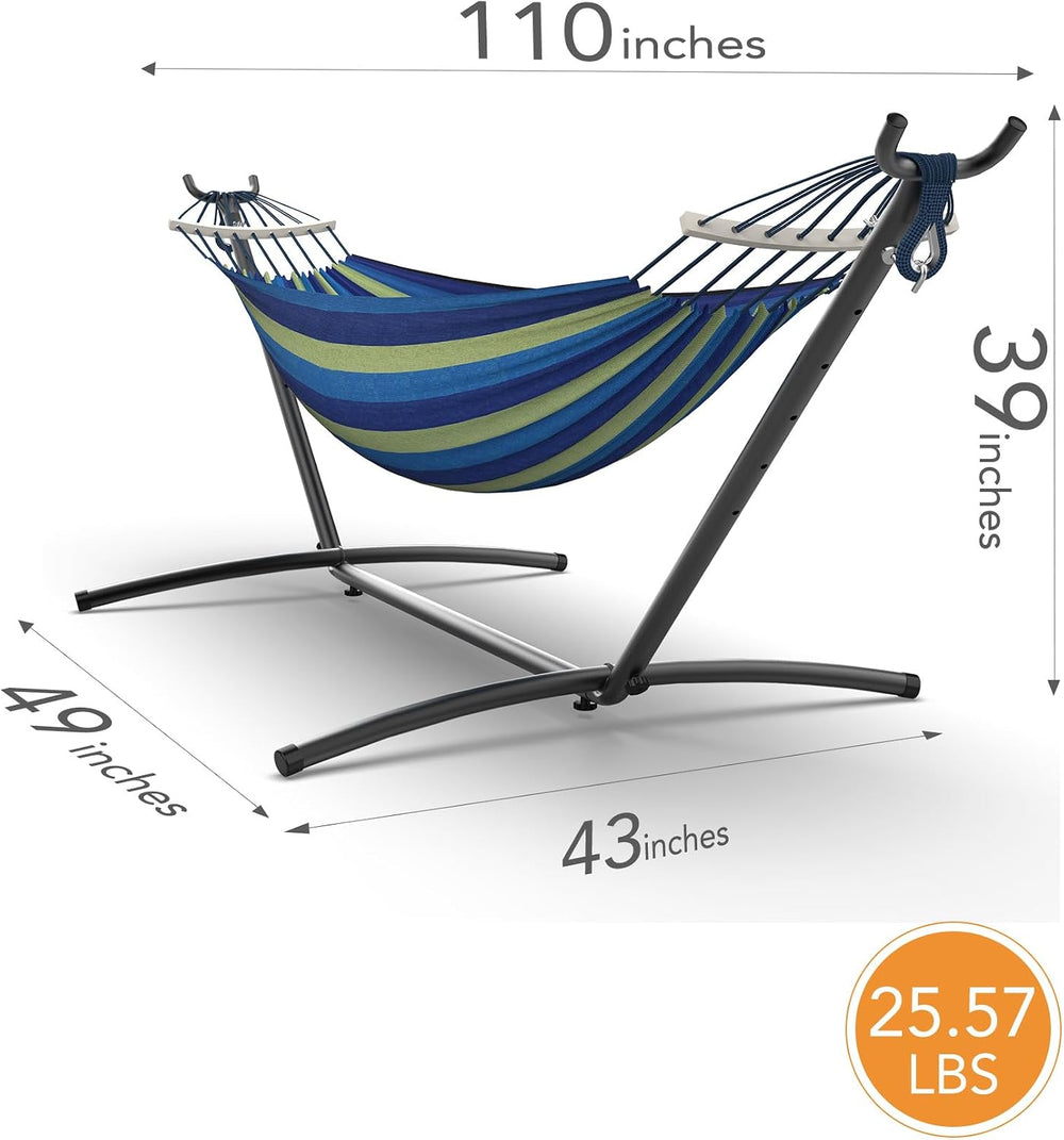 Everyfun Double Hammock with Stand for 2 Person, 600 lb Capacity, Wide Blue