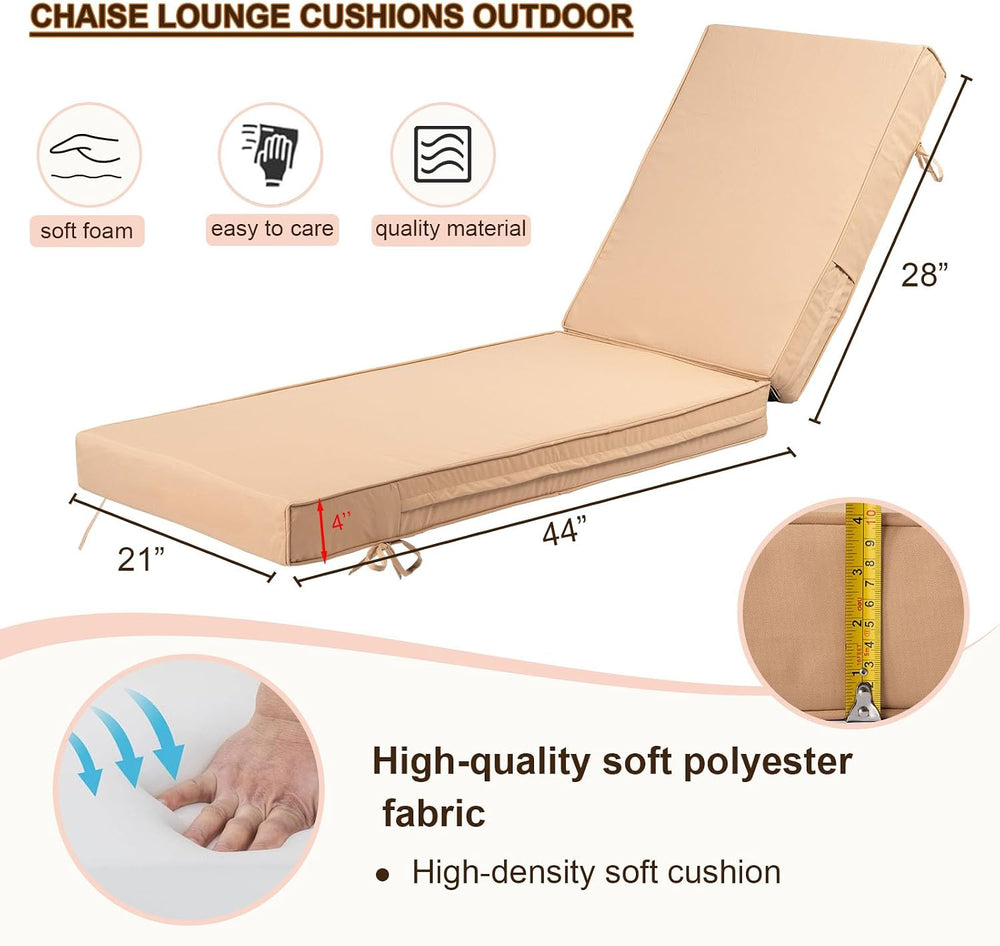 Outdoor Chaise Lounge Cushion, 4 Inch Thick Waterproof Fade Resistant Patio F...