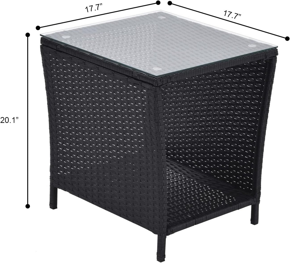 Patio Wicker Storage Side Table,Outdoor PE Rattan Woven Coffee End Table with...