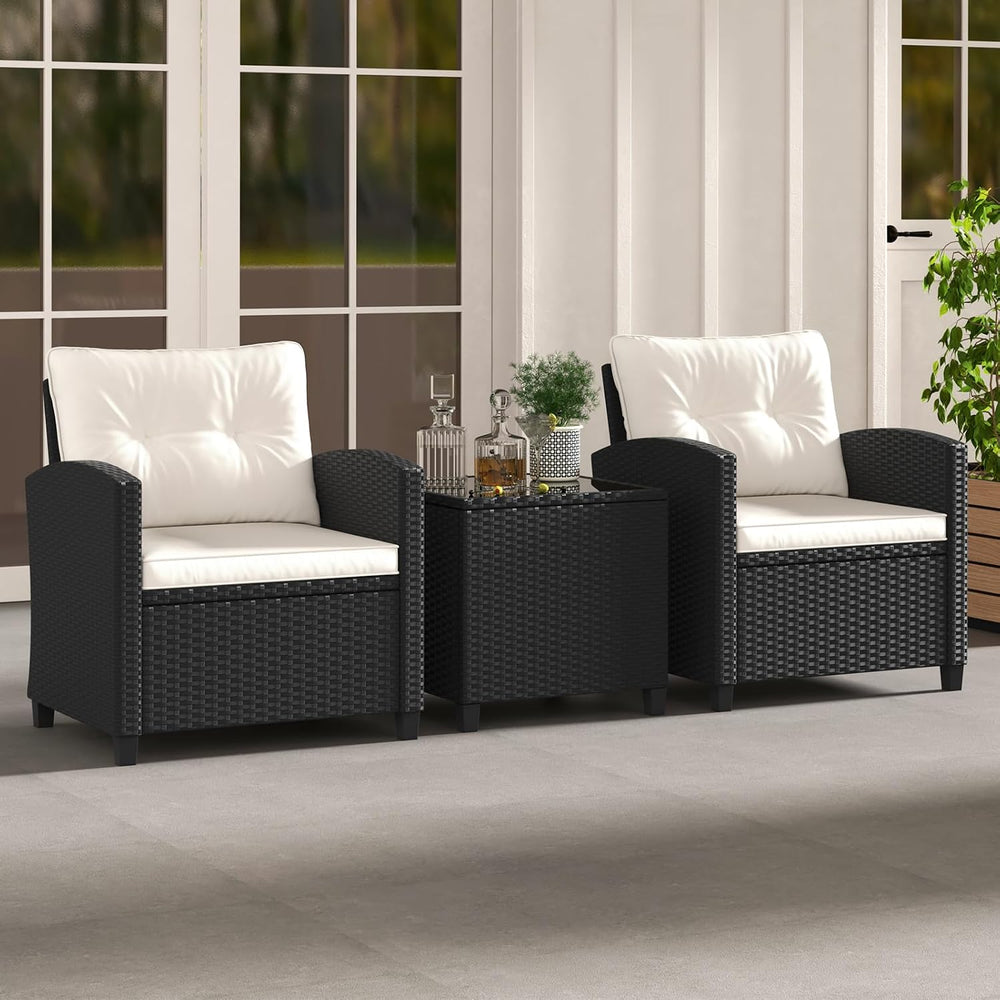HAPPYGRILL 3 Pieces Wicker Patio Conversation Set, PE Rattan Bistro Sofa Set ...